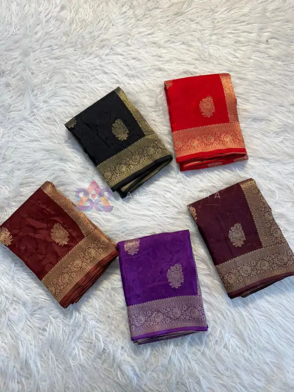 Ruby Radiance: Red Viscose Russian Self-Jacquard Saree