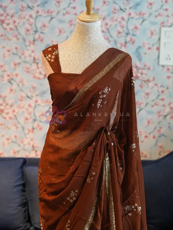 Copper-Brown Shimmer Saree