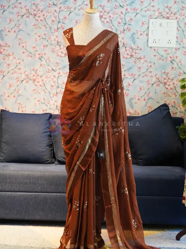 Copper-Brown Shimmer Saree