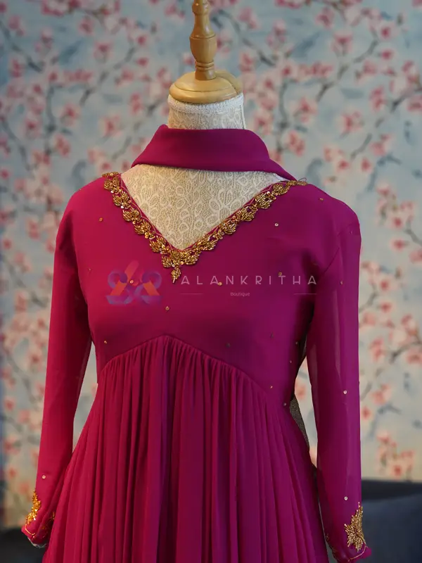 Rani Pink Alia-Cut Top, Skirt & Dupatta Set