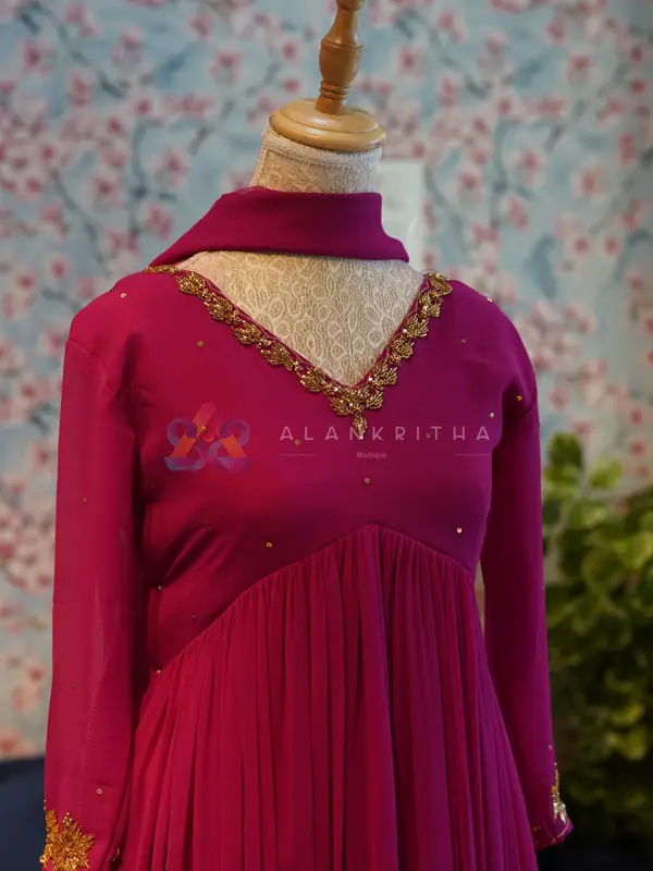 Rani Pink Alia-Cut Top, Skirt & Dupatta Set