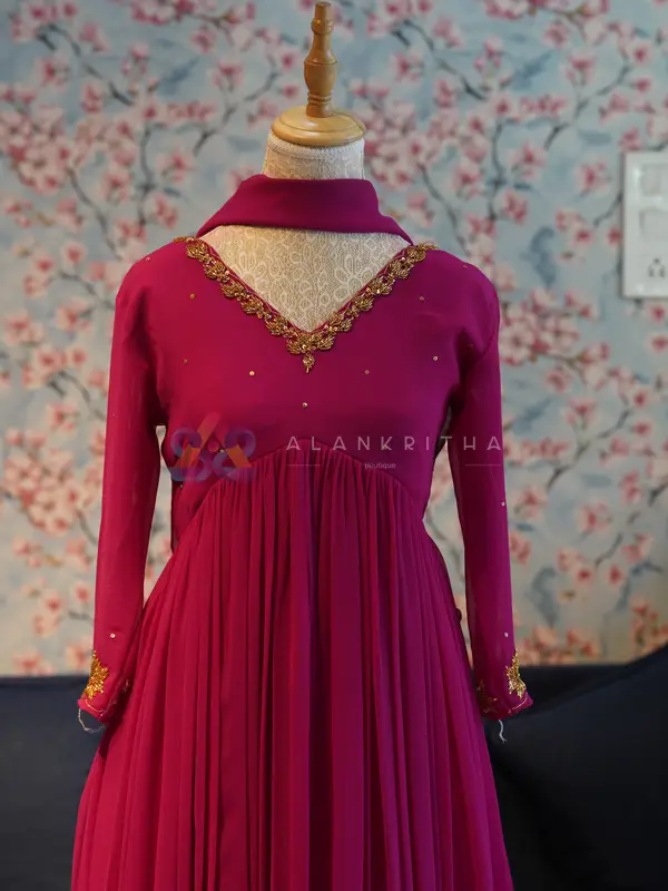Rani Pink Alia-Cut Top, Skirt & Dupatta Set