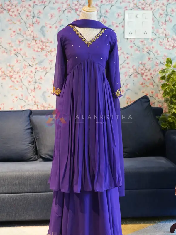 Violet Aura: Alia-Cut Top, Skirt & Dupatta Set