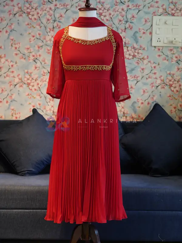  Red Pleated Anarkali