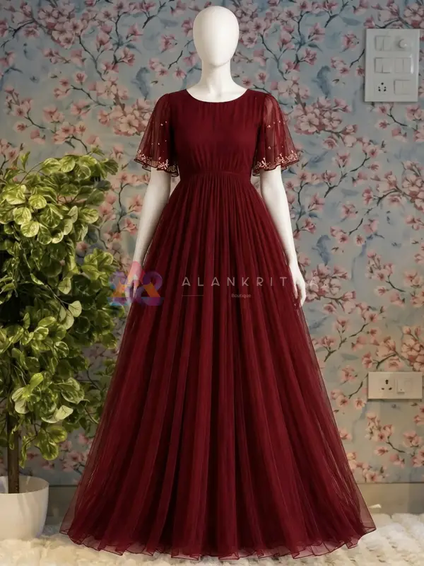 Ethereal Butterfly Sleeve Soft Net Gown