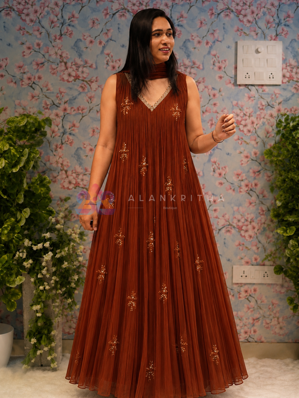 Pleated Anarkali with Dupatta