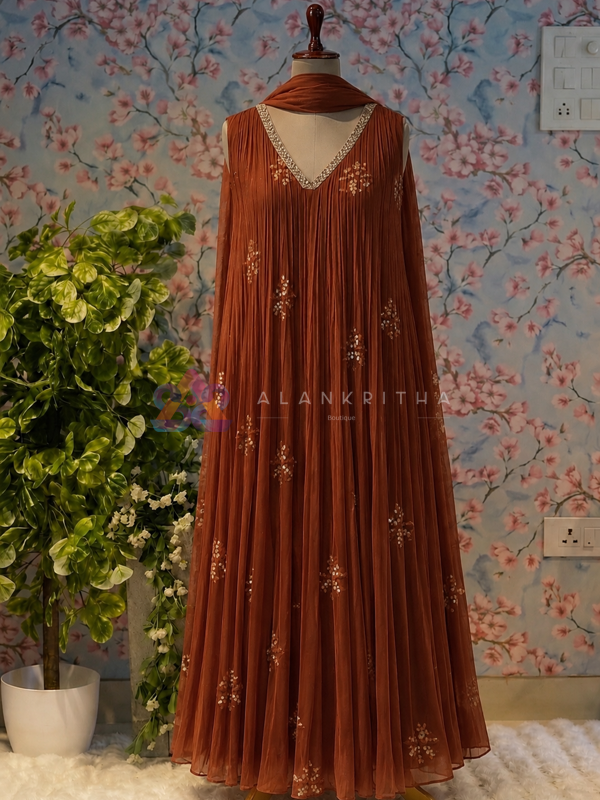 Pleated Anarkali with Dupatta