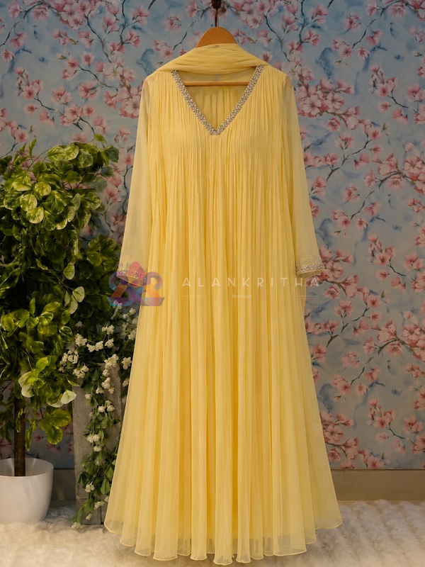 Pastel Lemon Pleated Anarkali