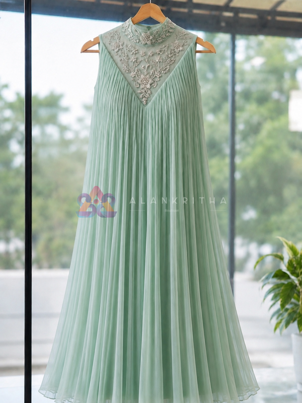 Ice Blue Pleated Anarkali