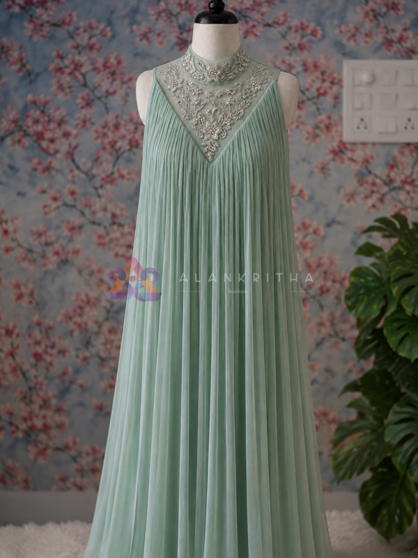 Ice Blue Pleated Anarkali