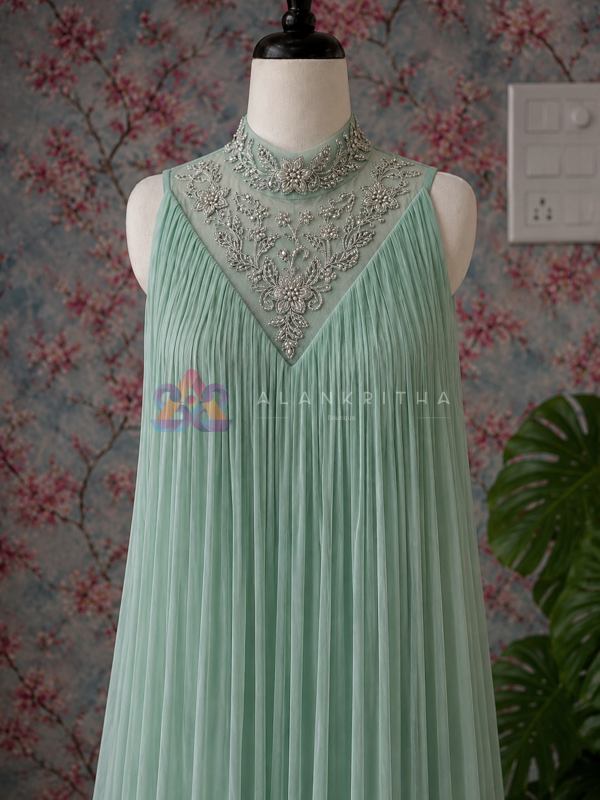 Ice Blue Pleated Anarkali