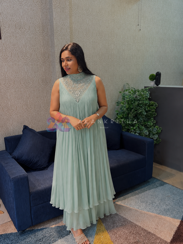 Ice Blue Pleated Anarkali