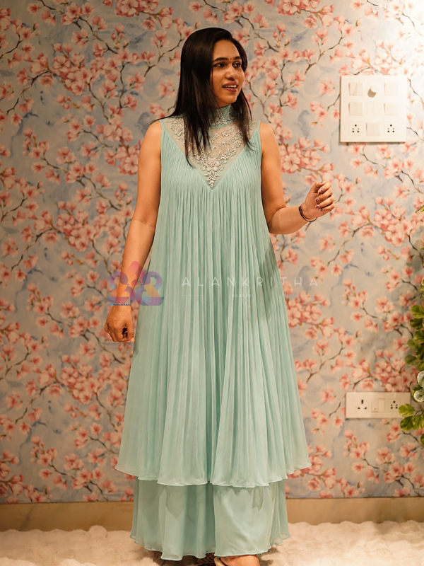 Ice Blue Pleated Anarkali