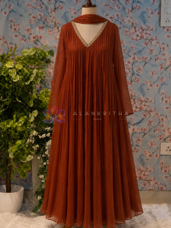 Cocoa Pleated Gown