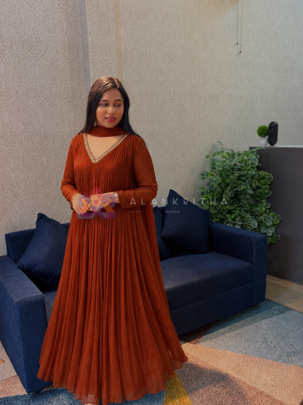 Cocoa Pleated Gown