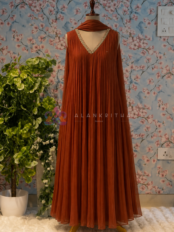 Cocoa Pleated Gown