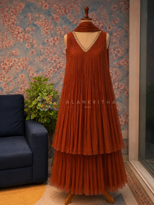 Cocoa Pleated Gown Set