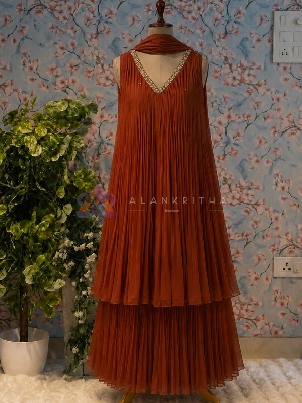 Cocoa Pleated Gown Set