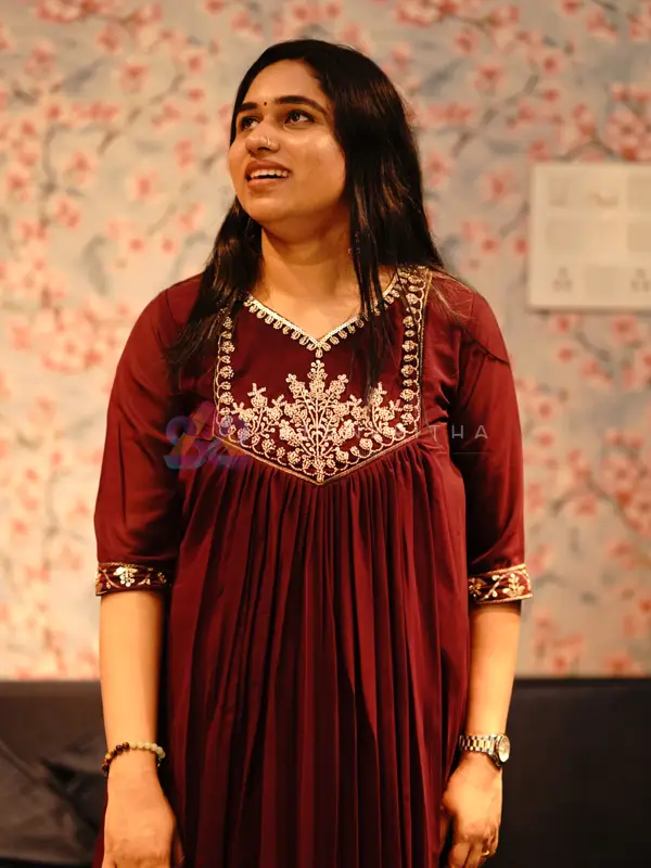 Wine Grace Pleated Anarkali