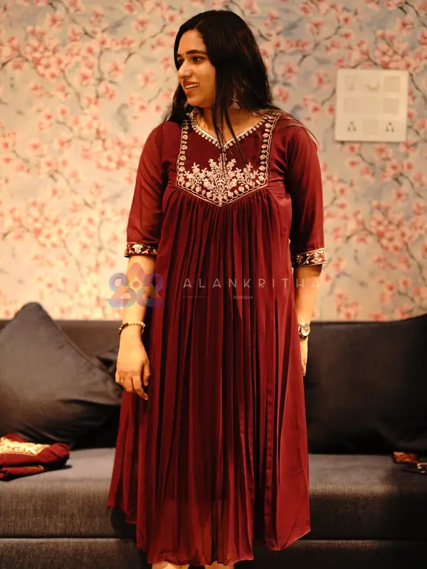 Wine Grace Pleated Anarkali