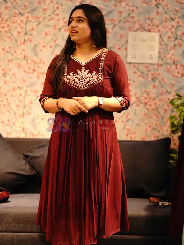 Wine Grace Pleated Anarkali