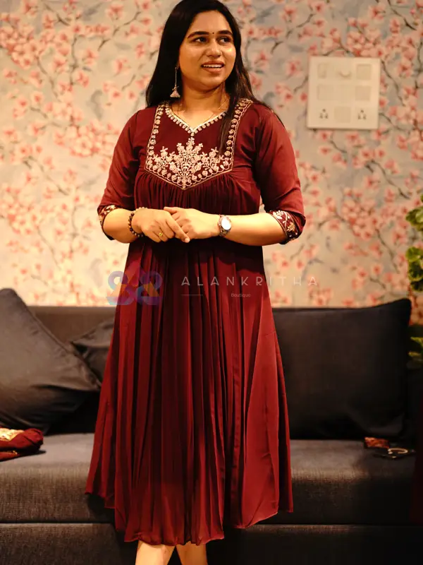 Wine Grace Pleated Anarkali