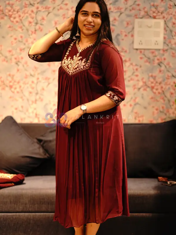 Wine Grace Pleated Anarkali