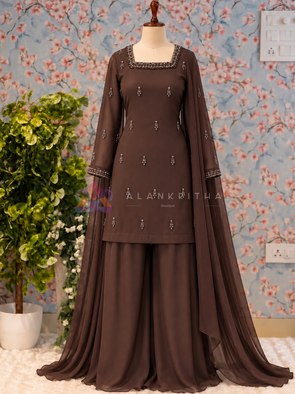 Coffee Brown Embroidered Suit Set