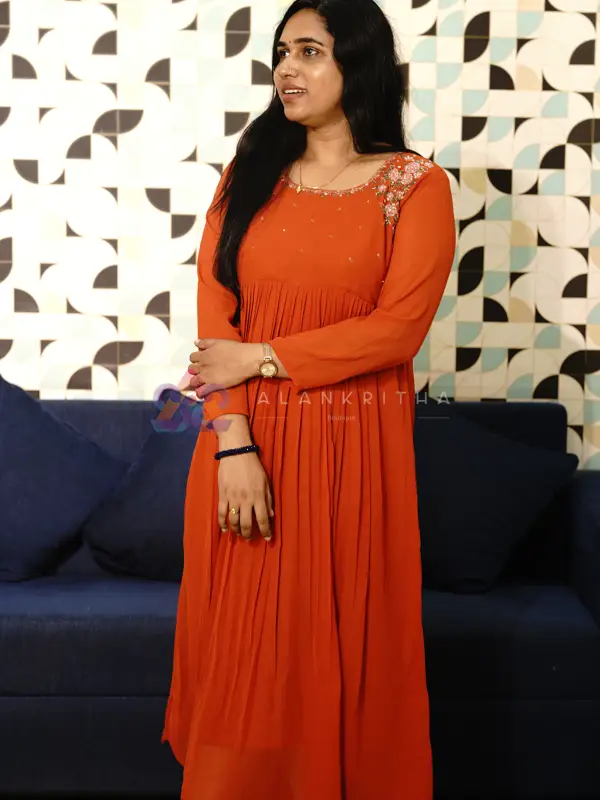 Rust Orange Pleated Top