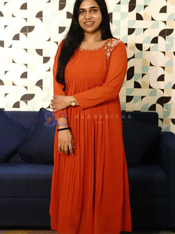 Rust Orange Pleated Top