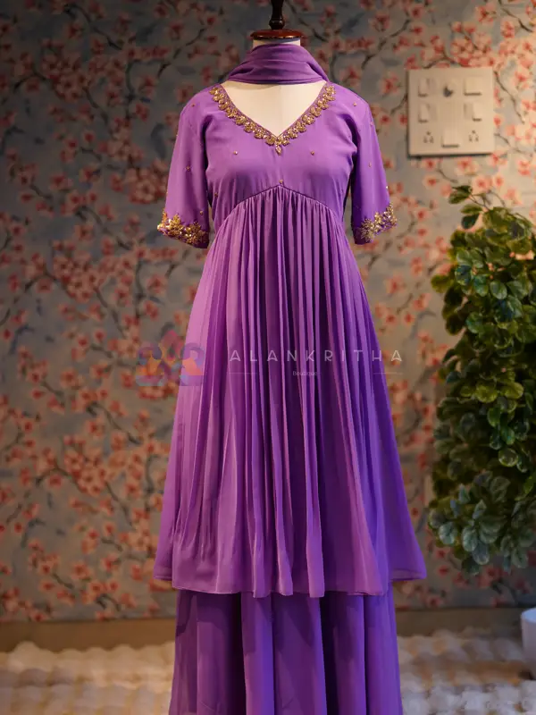 The Lavender Dream: Alia-Cut Top, Skirt & Dupatta Set