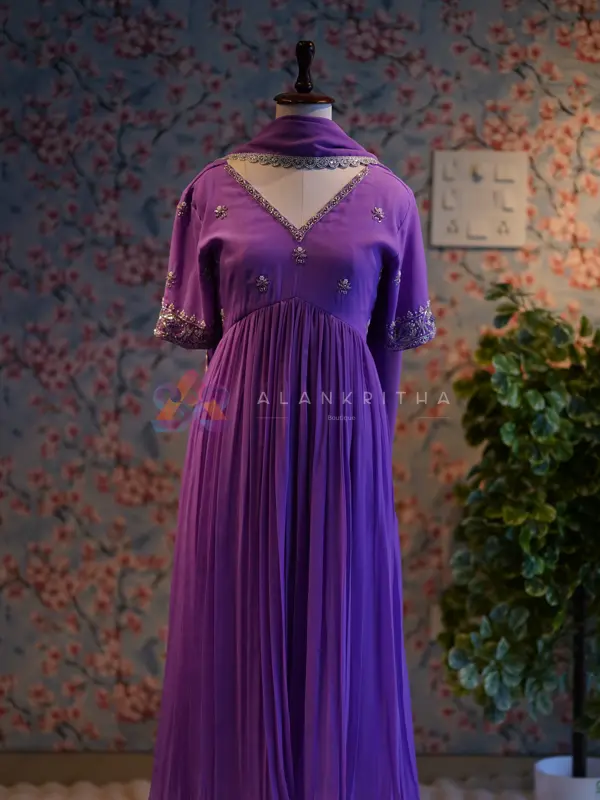 Lavender Etherea: Hand-Embroidered Alia-Cut Anarkali