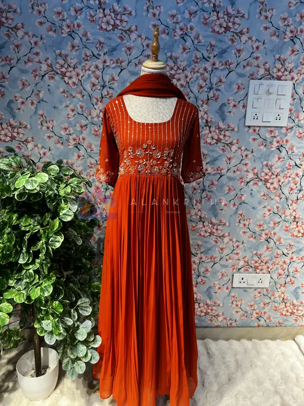 Sunset Aura: Orange Pleated Anarkali