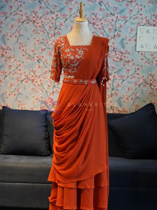 Hand-Embroidered Ruffled Lehenga