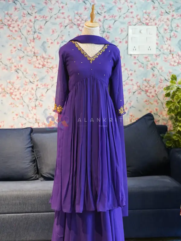 Violet Aura: Alia-Cut Top, Skirt & Dupatta Set