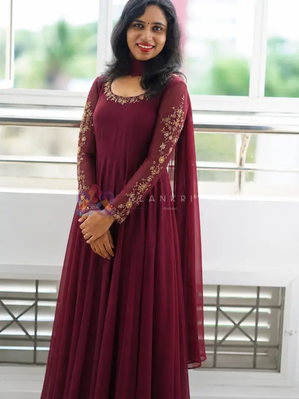 Regal Deep Maroon Hand-Embroidered Anarkali