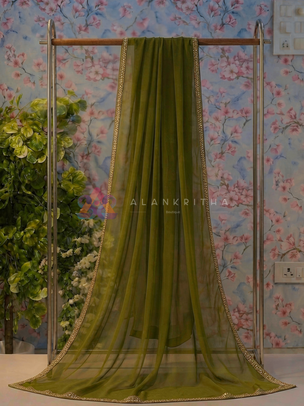 Olive Green Designer Dupatta