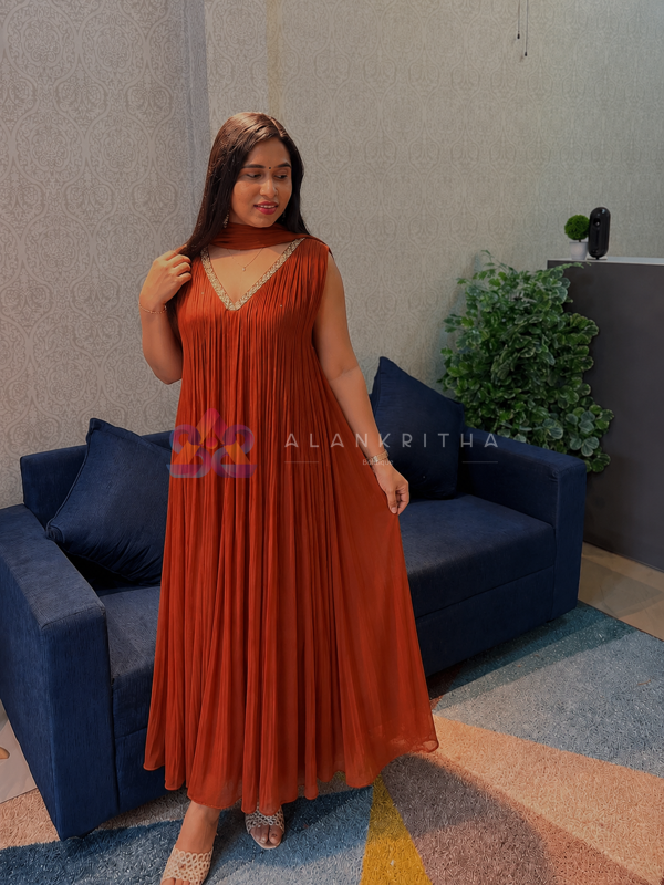 Cocoa Pleated Gown