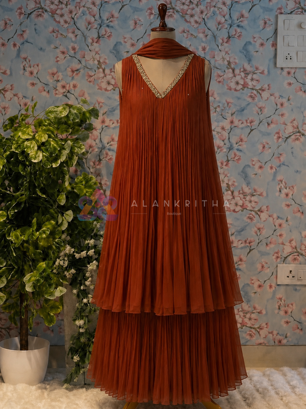 Cocoa Pleated Gown Set