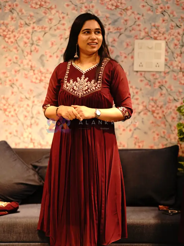 Wine Grace Pleated Anarkali