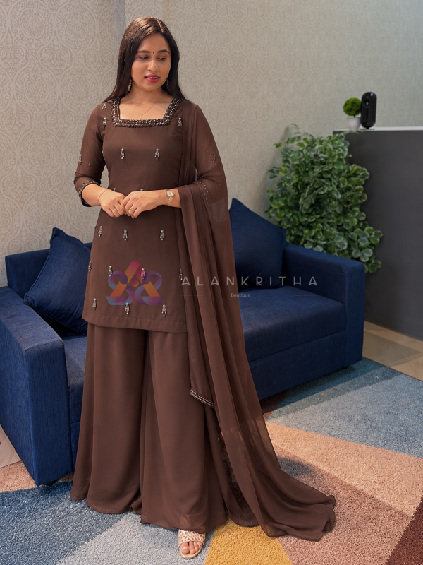 Coffee Brown Embroidered Suit Set