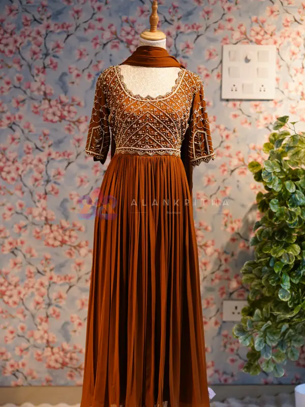 Heavy Hand-Embroidered Pleated Anarkali Gown and Dupatta